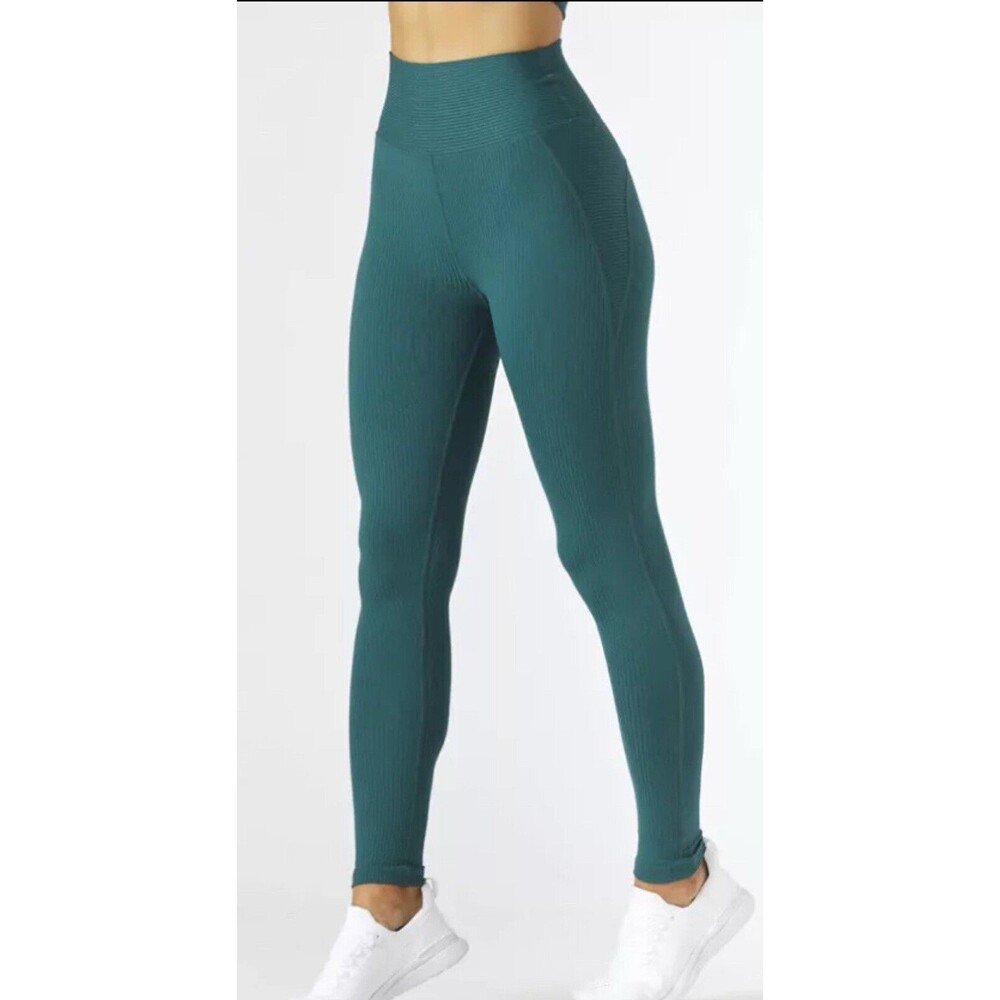 Glyder Jubilant Ribbed High Waisted Leggings Size S Dark Teal Blue Active Wear